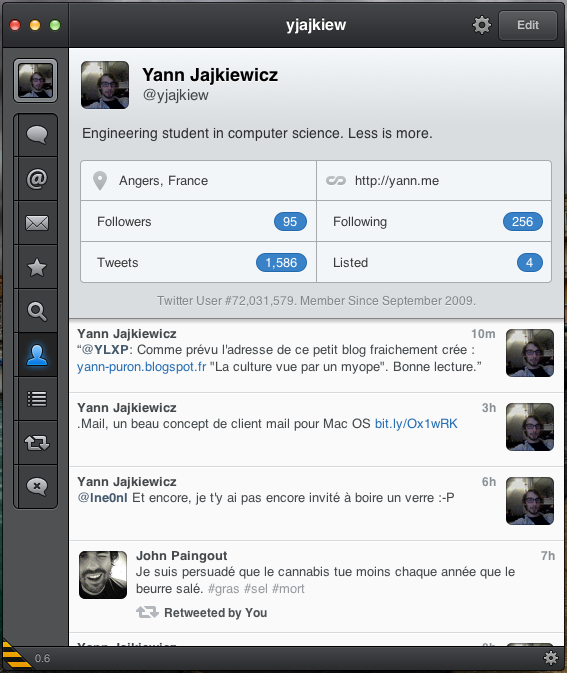 Screenshot de tweetbot en version alpha pour mac